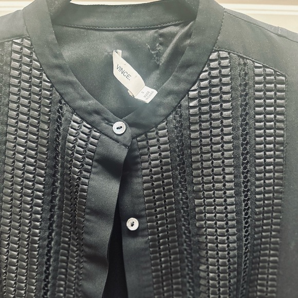 Vince Black Pleated Long Sleeve Dress with Lattice Bib; Size 2 - Picture 7 of 11